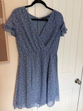 French Connection Blue Floral V‑Neck Mini Dress